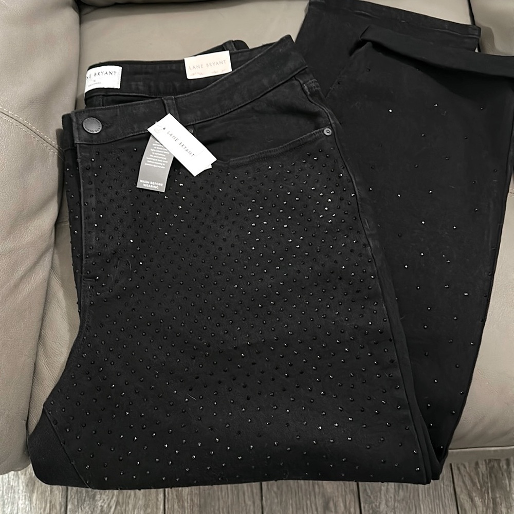 Lane Bryant Black jeans ,with black crystals on the front side of the jeans !
